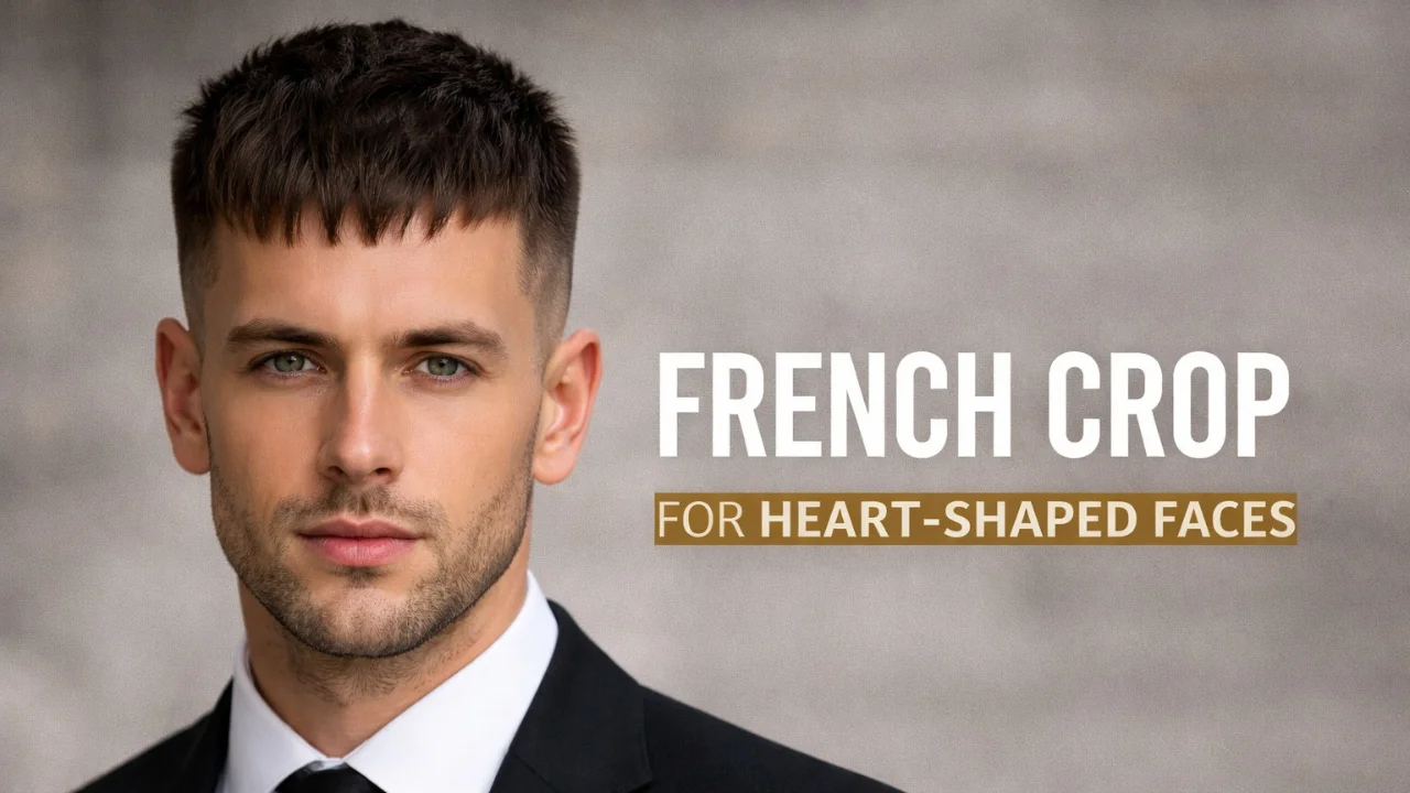 French crop haircut for heart-shaped face men stylish modern hairstyle with clean fade and textured fringe