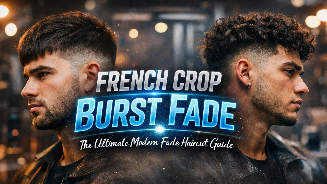 French Crop Burst Fade haircut with modern textured top and rounded burst fade in stylish barber setting