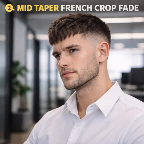 French Crop Taper Fade mid taper office hairstyle men
