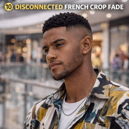 French Crop Taper Fade disconnected hairstyle African boy stylish shirt mall