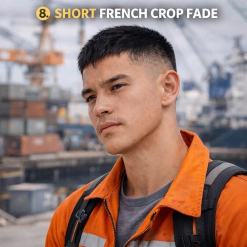 French Crop Taper Fade short hairstyle Asian boy shipyard