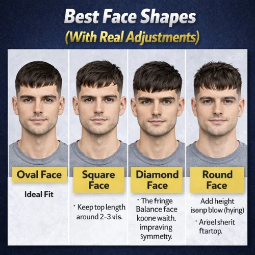french crop mid taper haircut for different face shapes oval square diamond and round face styling guide
